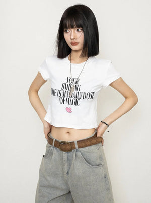 Simple English Printed Short Sleeve Top