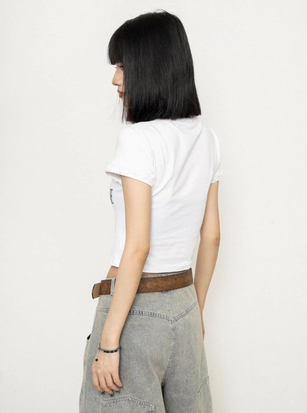 Simple English Printed Short Sleeve Top
