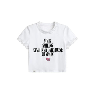 Simple English Printed Short Sleeve Top