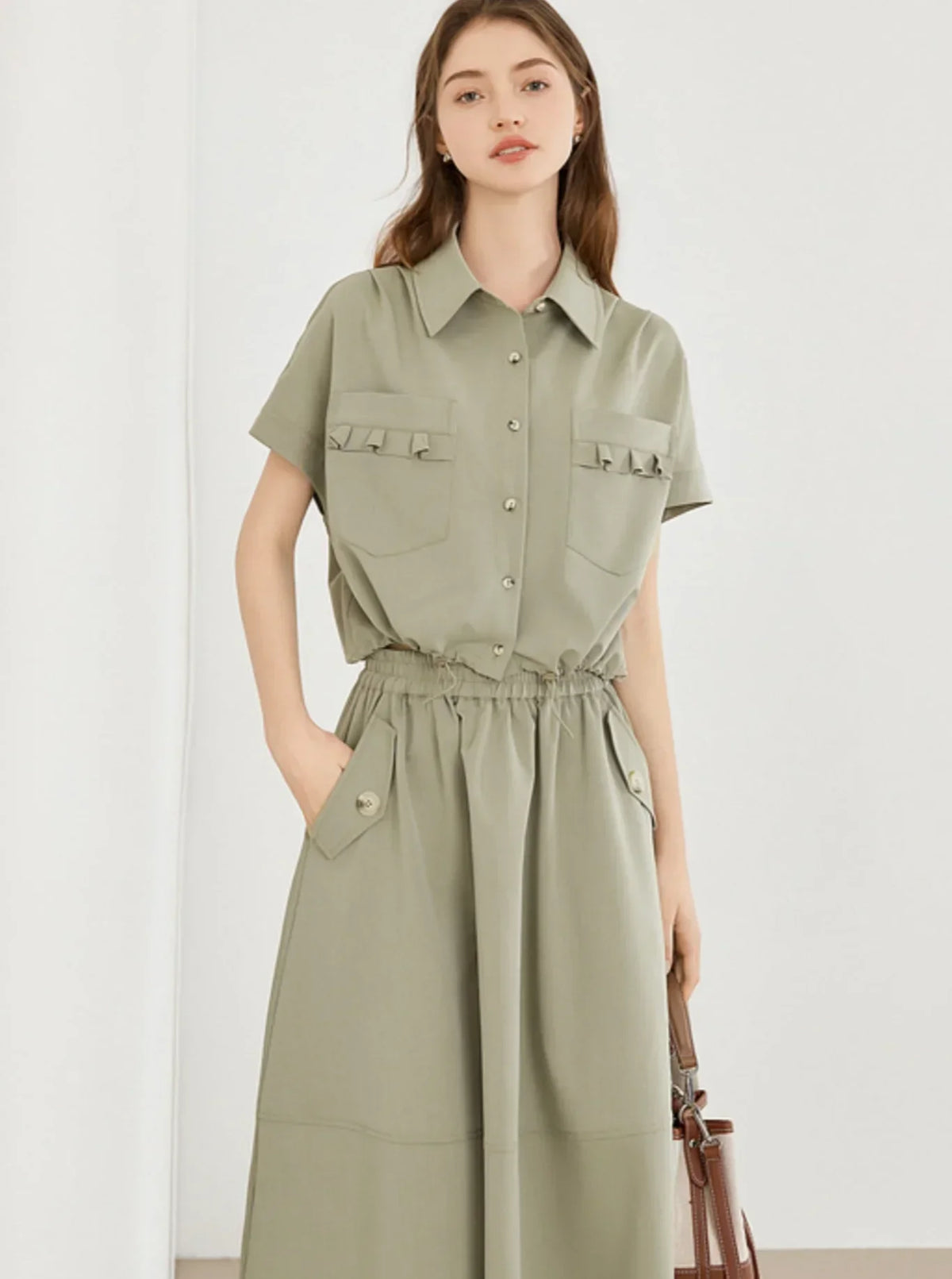 Simple Shirt With Skirt Two-Piece Set