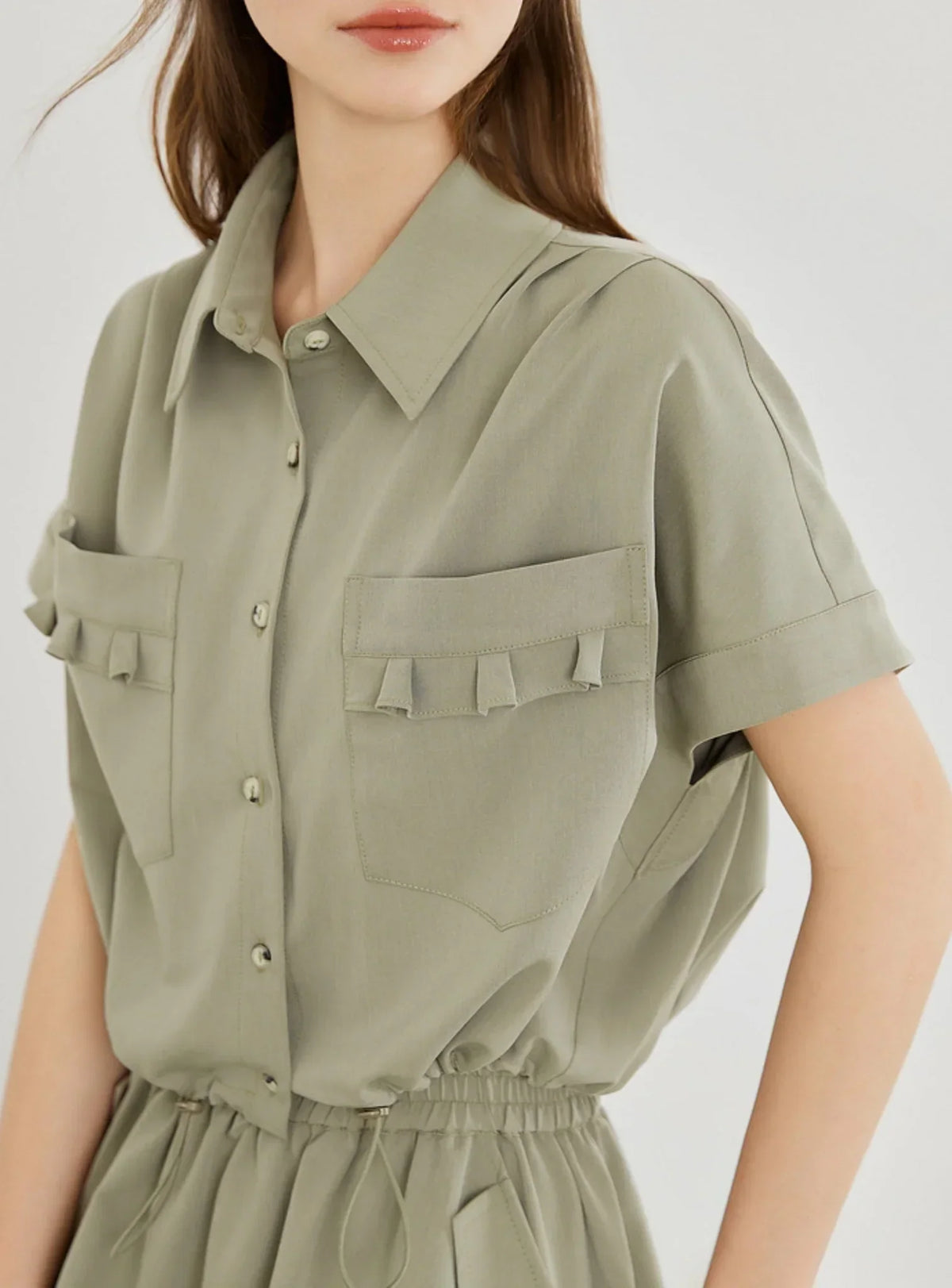 Simple Shirt With Skirt Two-Piece Set