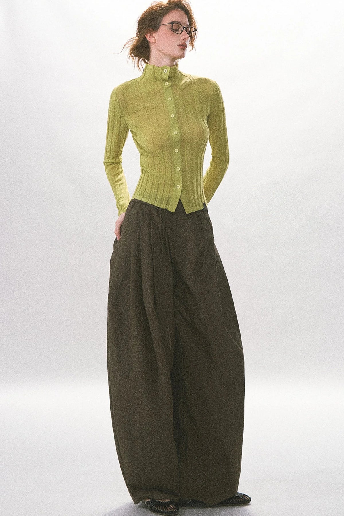 Single-Breasted Vertical Ribbed Stand Collar Knit Cardigan