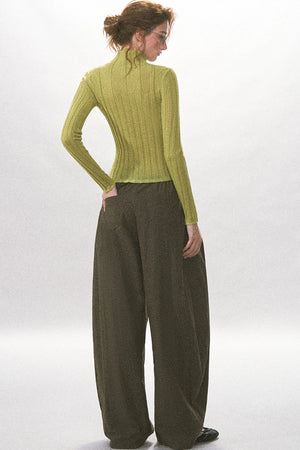 Single-Breasted Vertical Ribbed Stand Collar Knit Cardigan