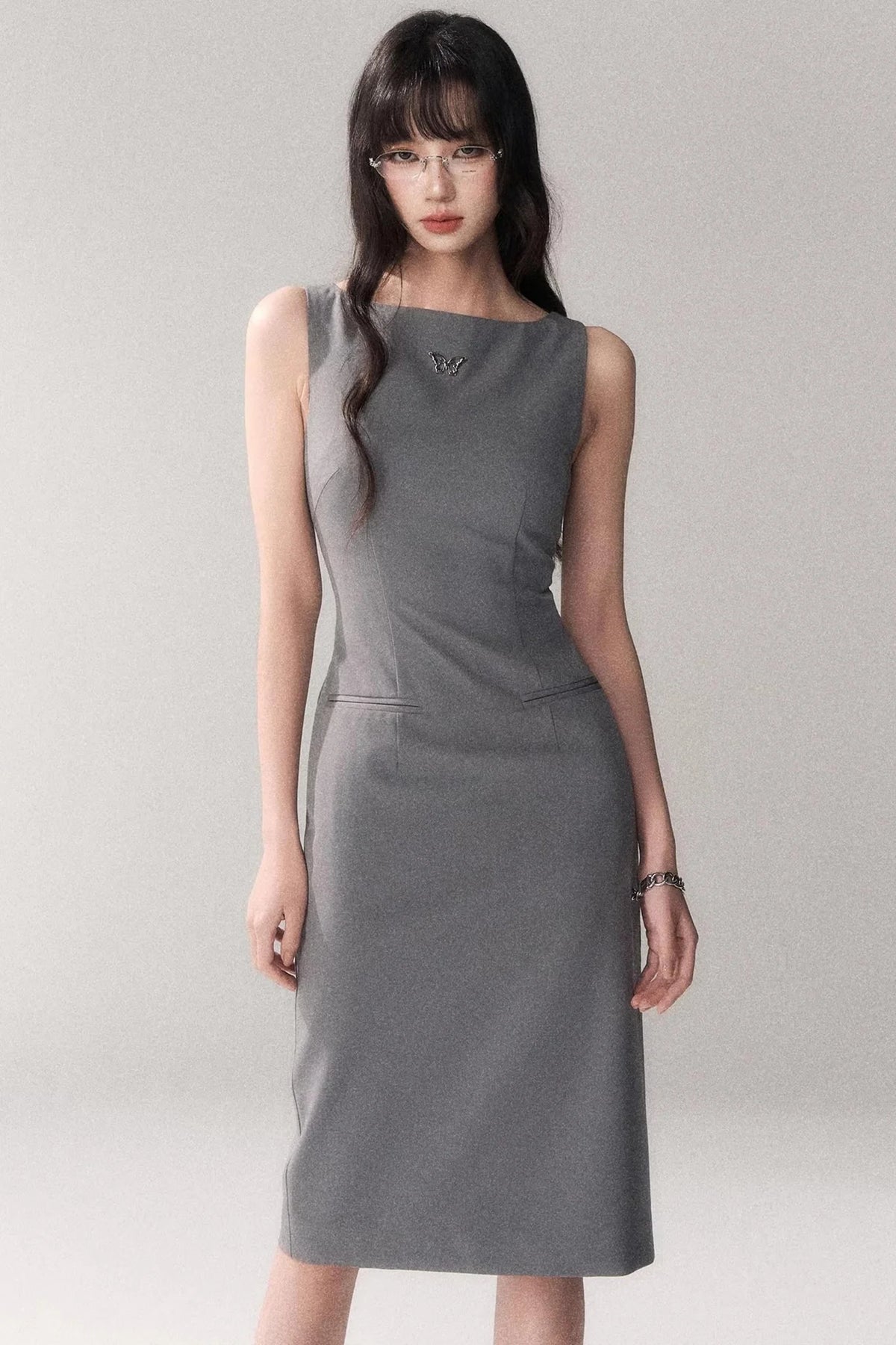 Siren Off-Shoulder Gray Dress