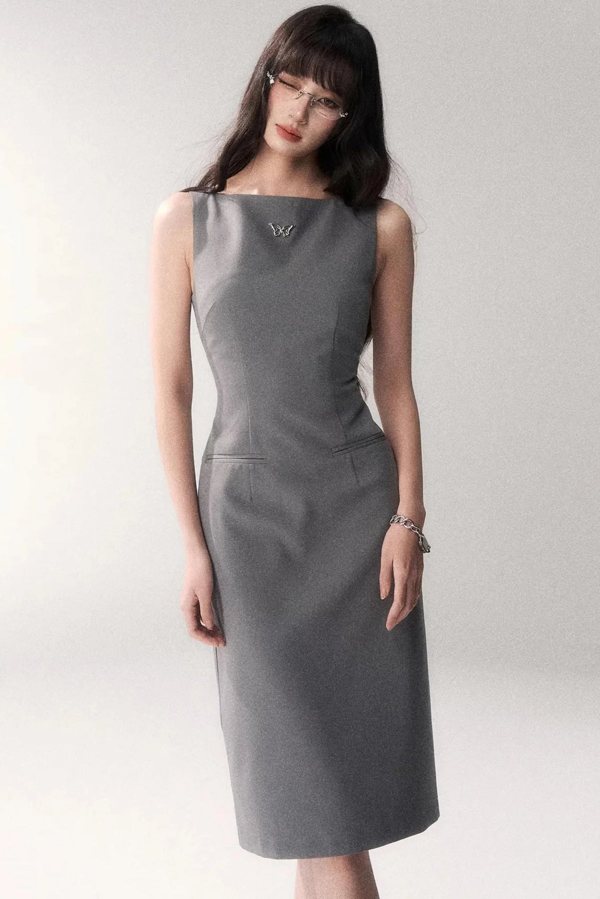 Siren Off-Shoulder Gray Dress