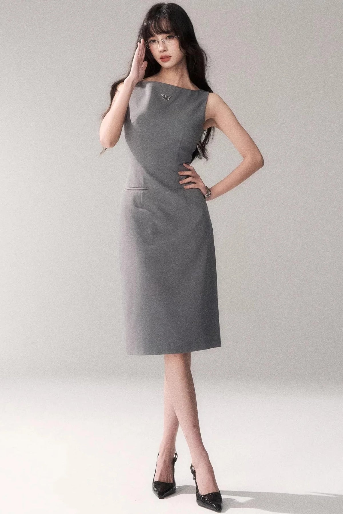 Siren Off-Shoulder Gray Dress