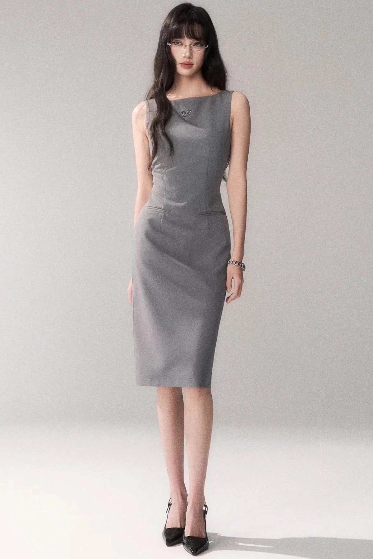 Siren Off-Shoulder Gray Dress