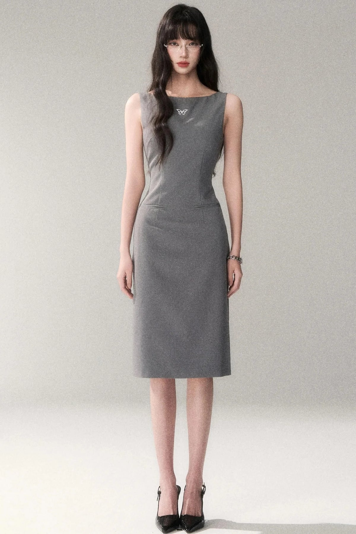 Siren Off-Shoulder Gray Dress