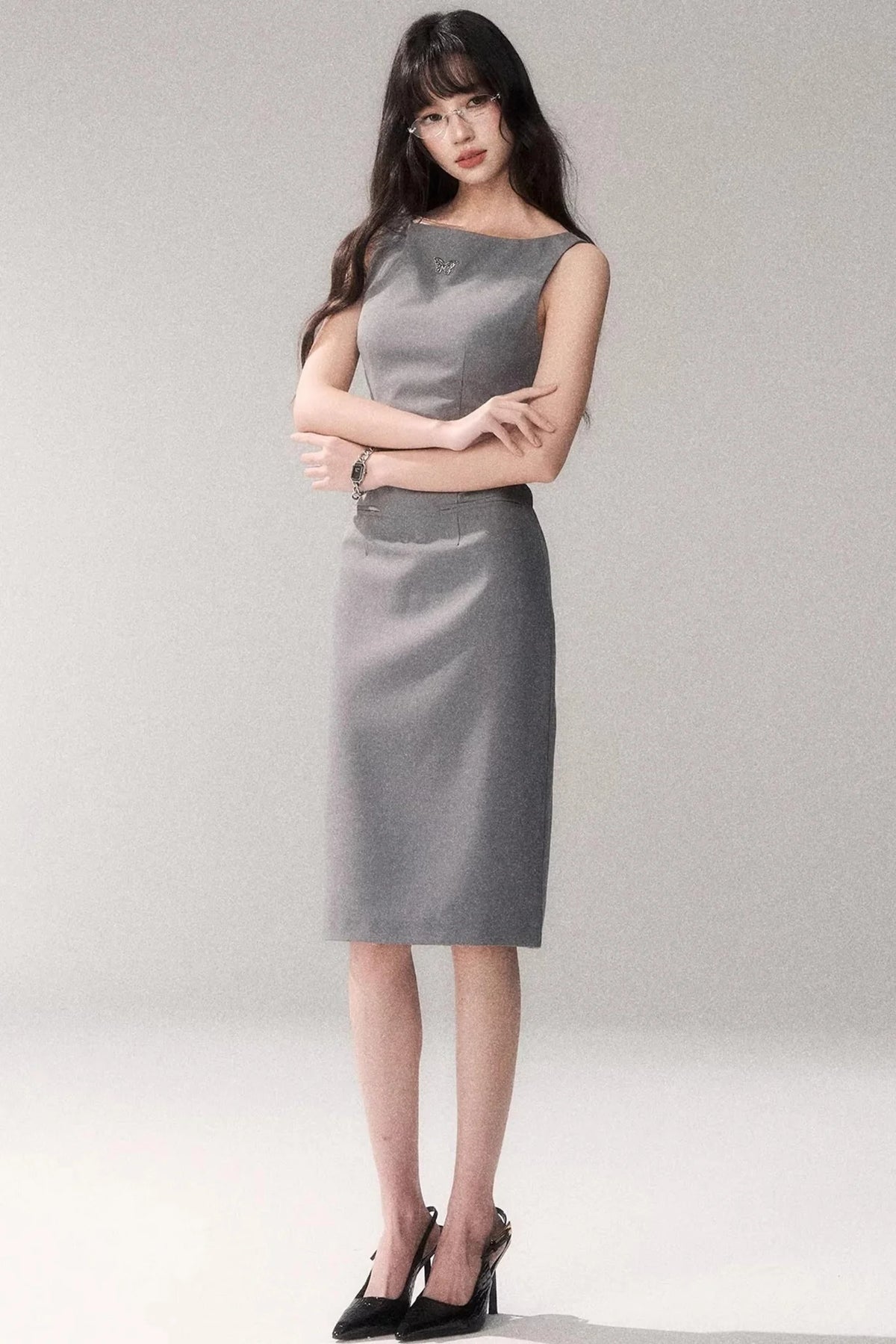 Siren Off-Shoulder Gray Dress