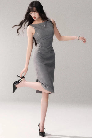Siren Off-Shoulder Gray Dress