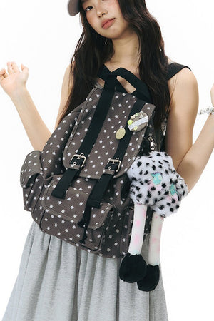 Six-Pointed Star Multi-Pocket Canvas Backpack