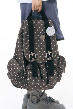 Six-Pointed Star Multi-Pocket Canvas Backpack