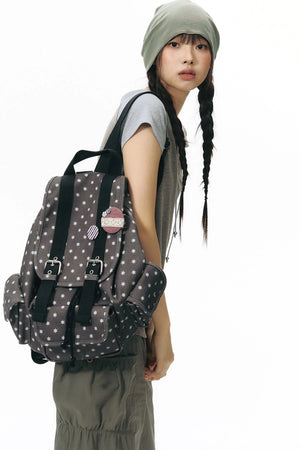 Six-Pointed Star Multi-Pocket Canvas Backpack