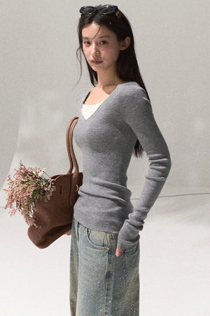 Skin Lace Wool Knit Sleeve Sweater Top