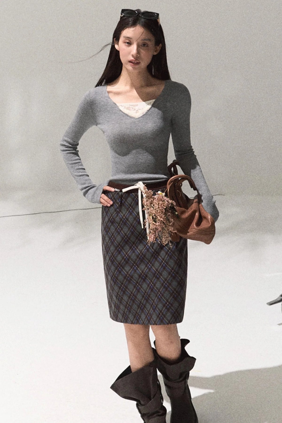 Skin Lace Wool Knit Sleeve Sweater Top