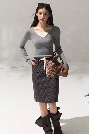 Skin Lace Wool Knit Sleeve Sweater Top
