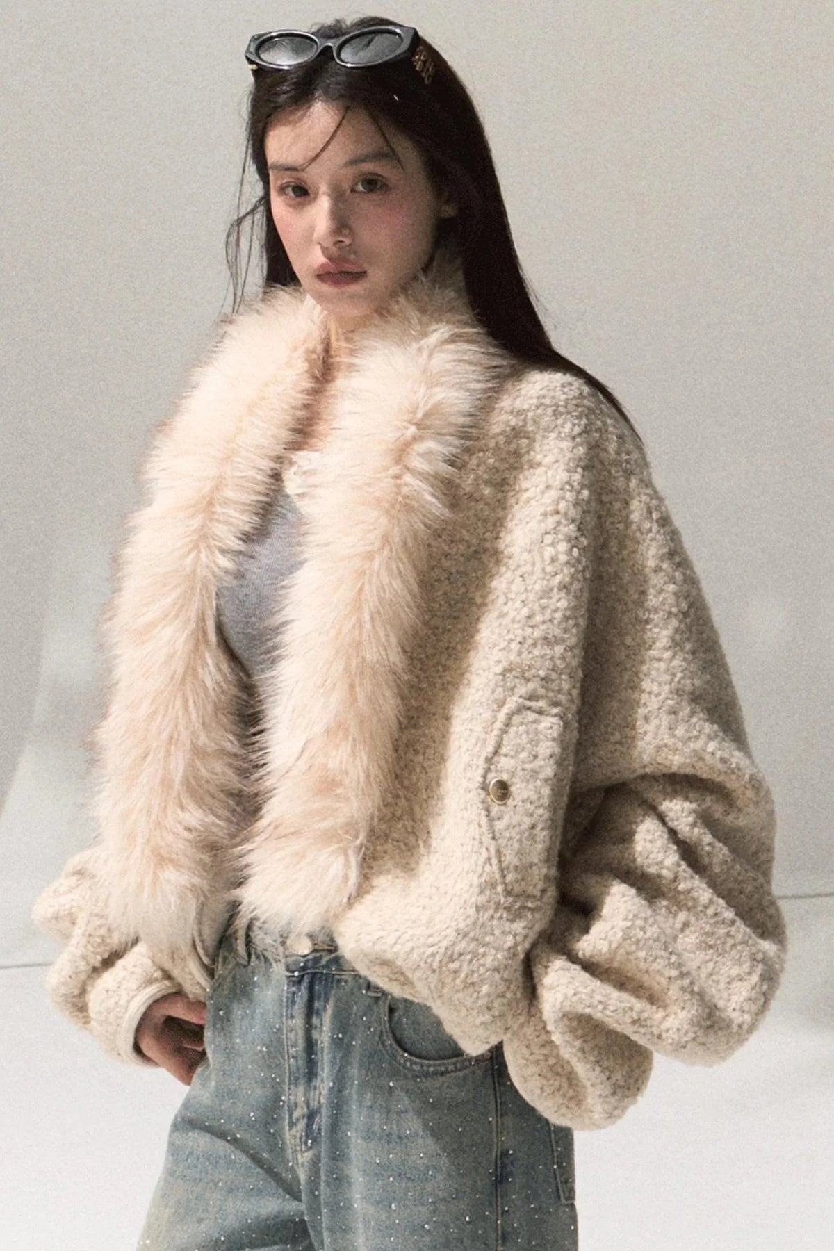 Skin Lace Wool Knit Sleeve Sweater Top