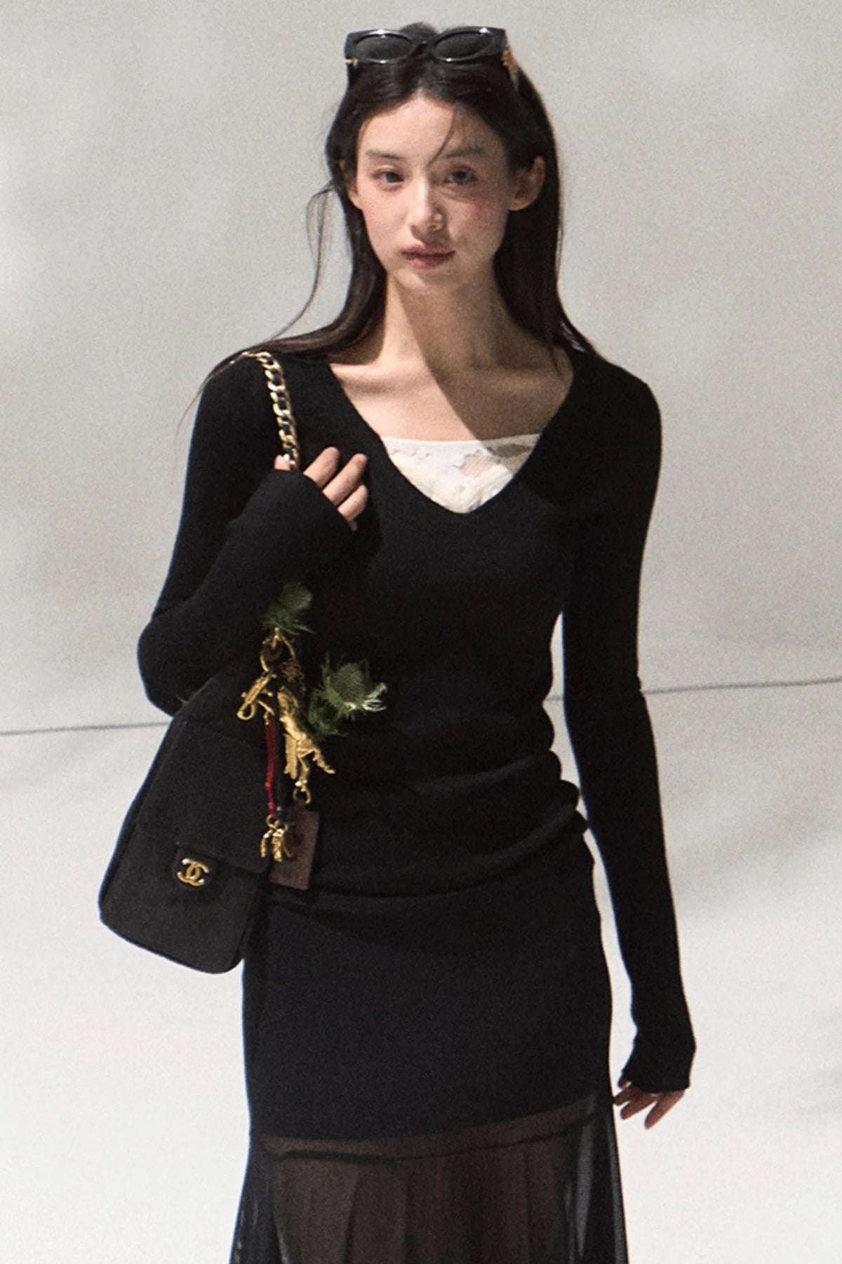Skin Lace Wool Knit Sleeve Sweater Top