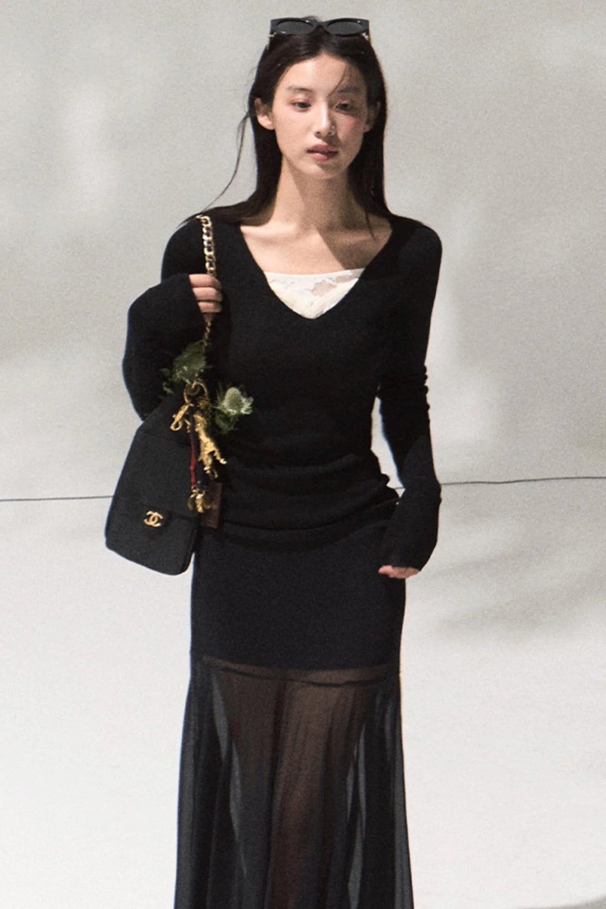Skin Lace Wool Knit Sleeve Sweater Top
