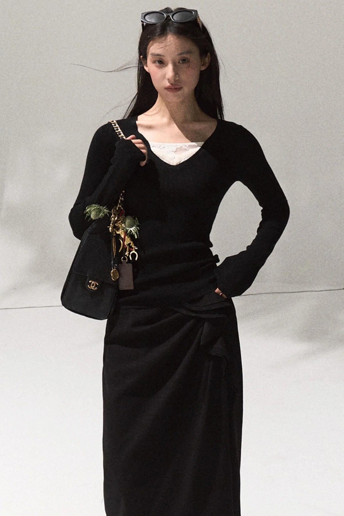Skin Lace Wool Knit Sleeve Sweater Top