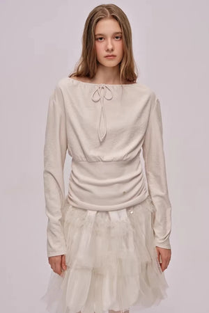 Slanted Drawstring Patchwork Top