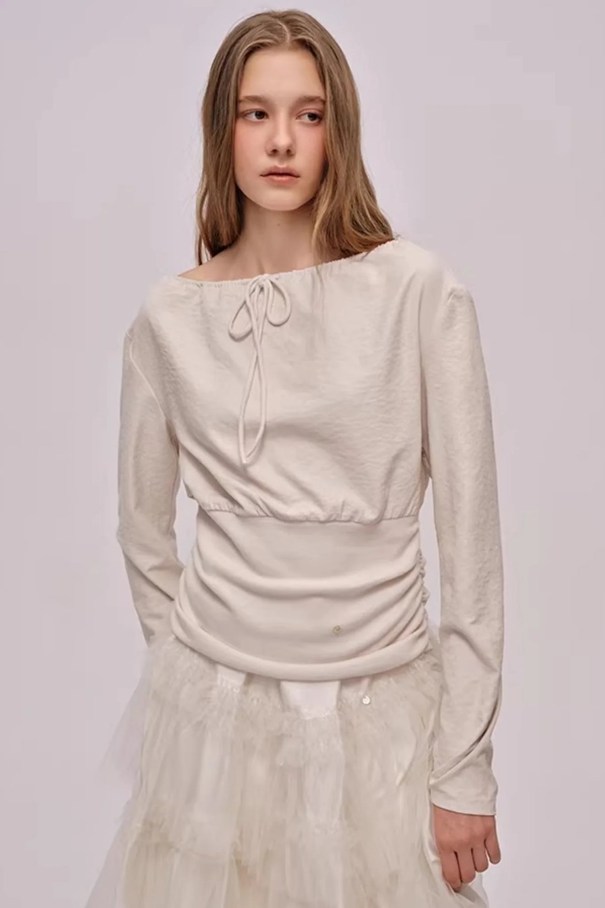 Slanted Drawstring Patchwork Top