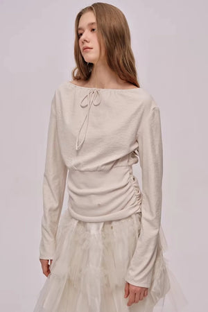 Slanted Drawstring Patchwork Top