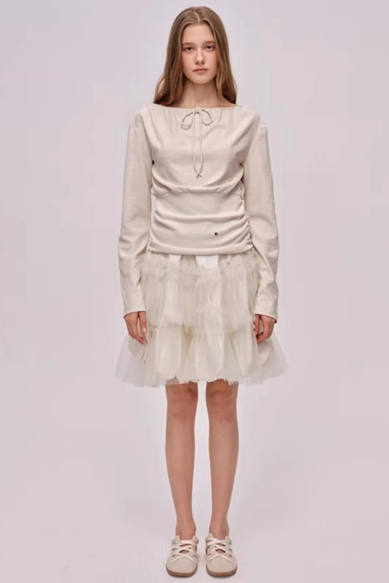 Slanted Drawstring Patchwork Top
