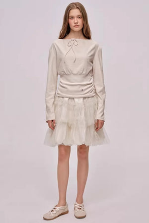 Slanted Drawstring Patchwork Top