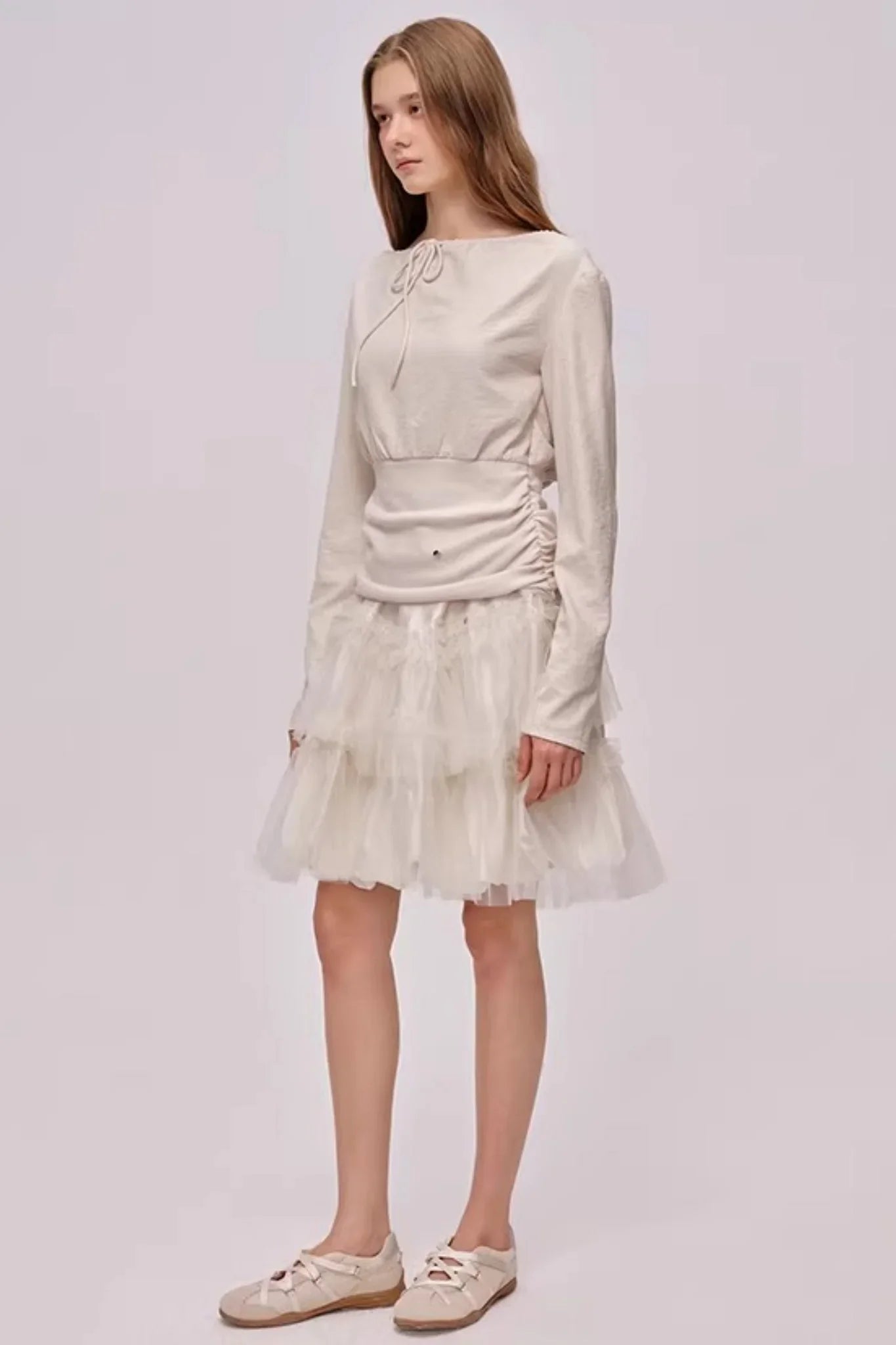 Slanted Drawstring Patchwork Top