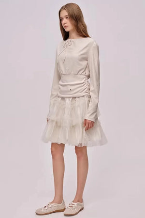 Slanted Drawstring Patchwork Top