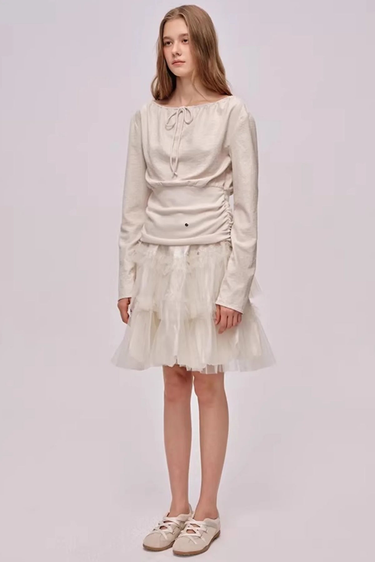 Slanted Drawstring Patchwork Top