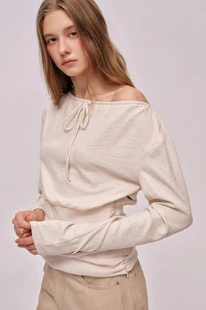 Slanted Drawstring Patchwork Top