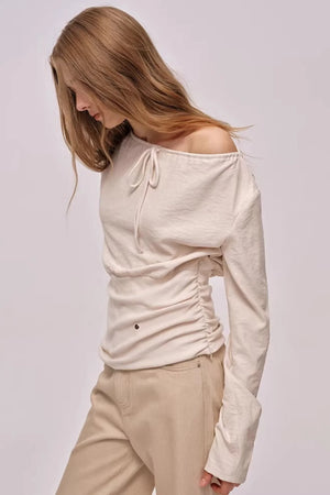Slanted Drawstring Patchwork Top