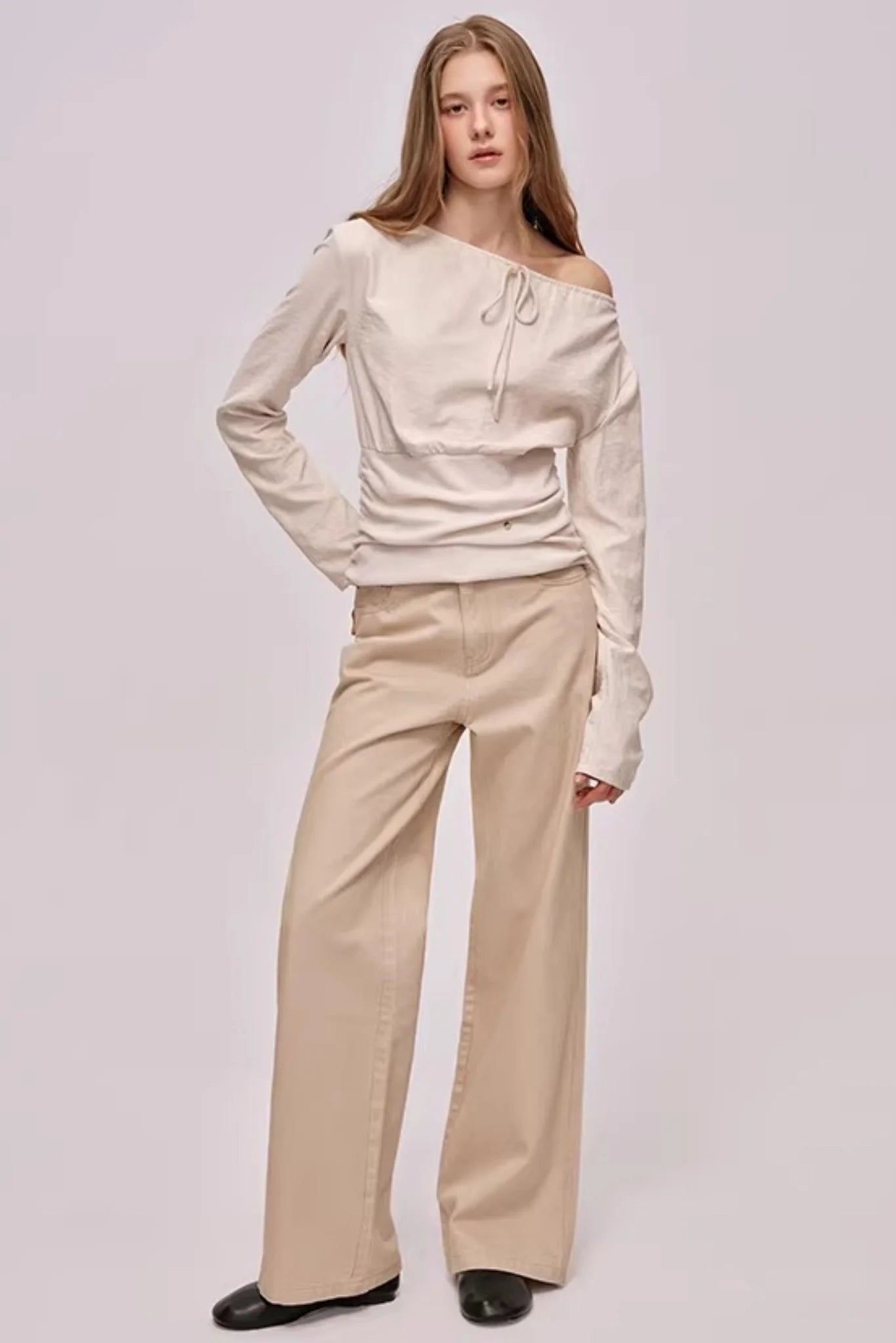 Slanted Drawstring Patchwork Top