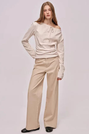Slanted Drawstring Patchwork Top