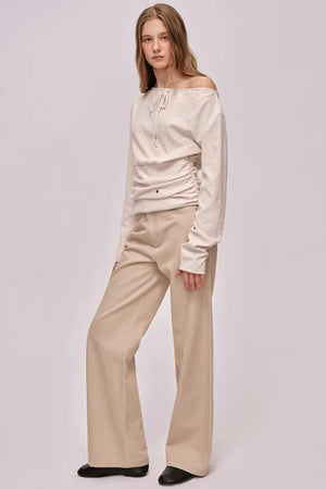 Slanted Drawstring Patchwork Top