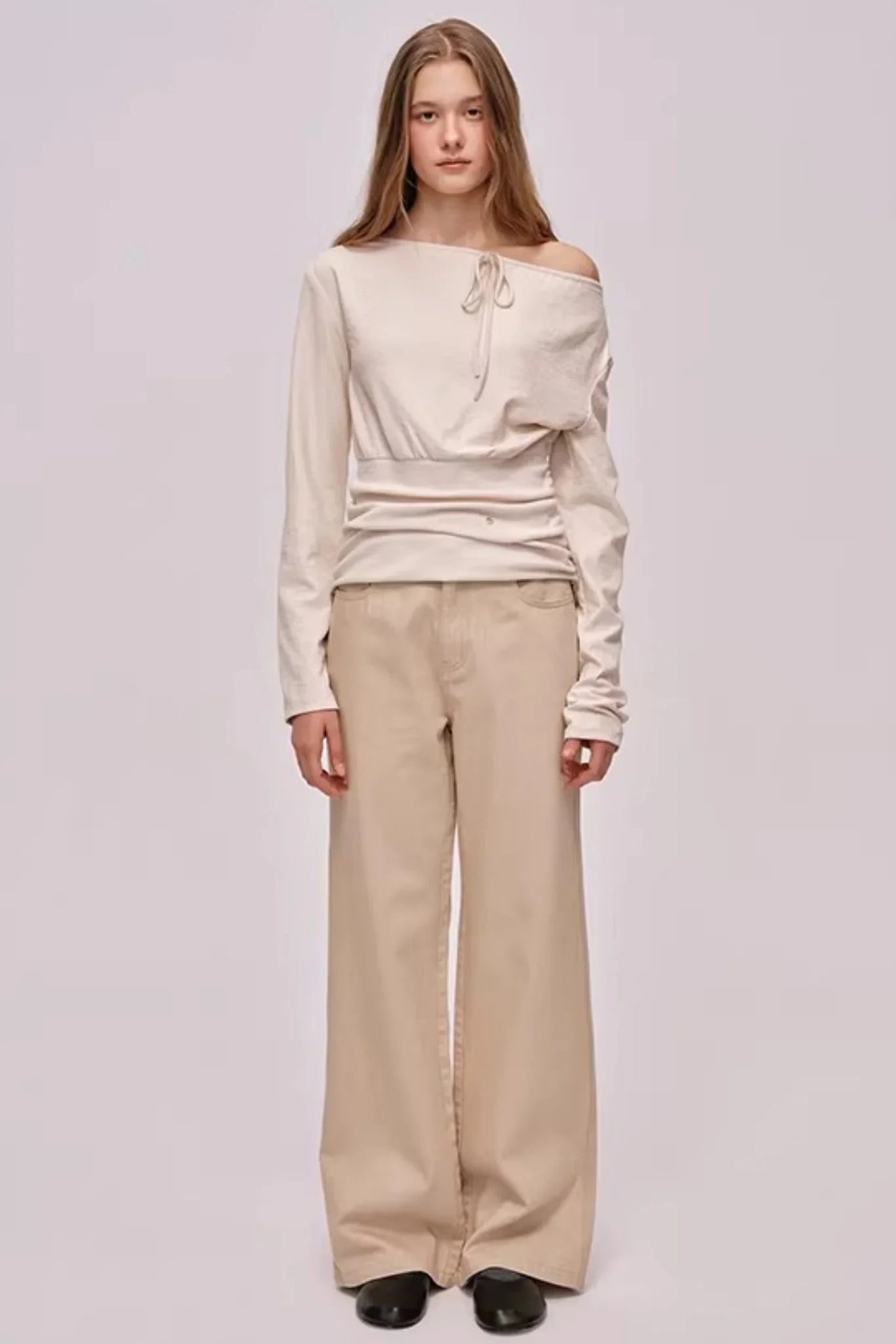 Slanted Drawstring Patchwork Top