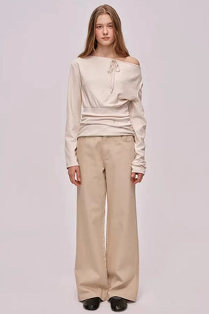 Slanted Drawstring Patchwork Top