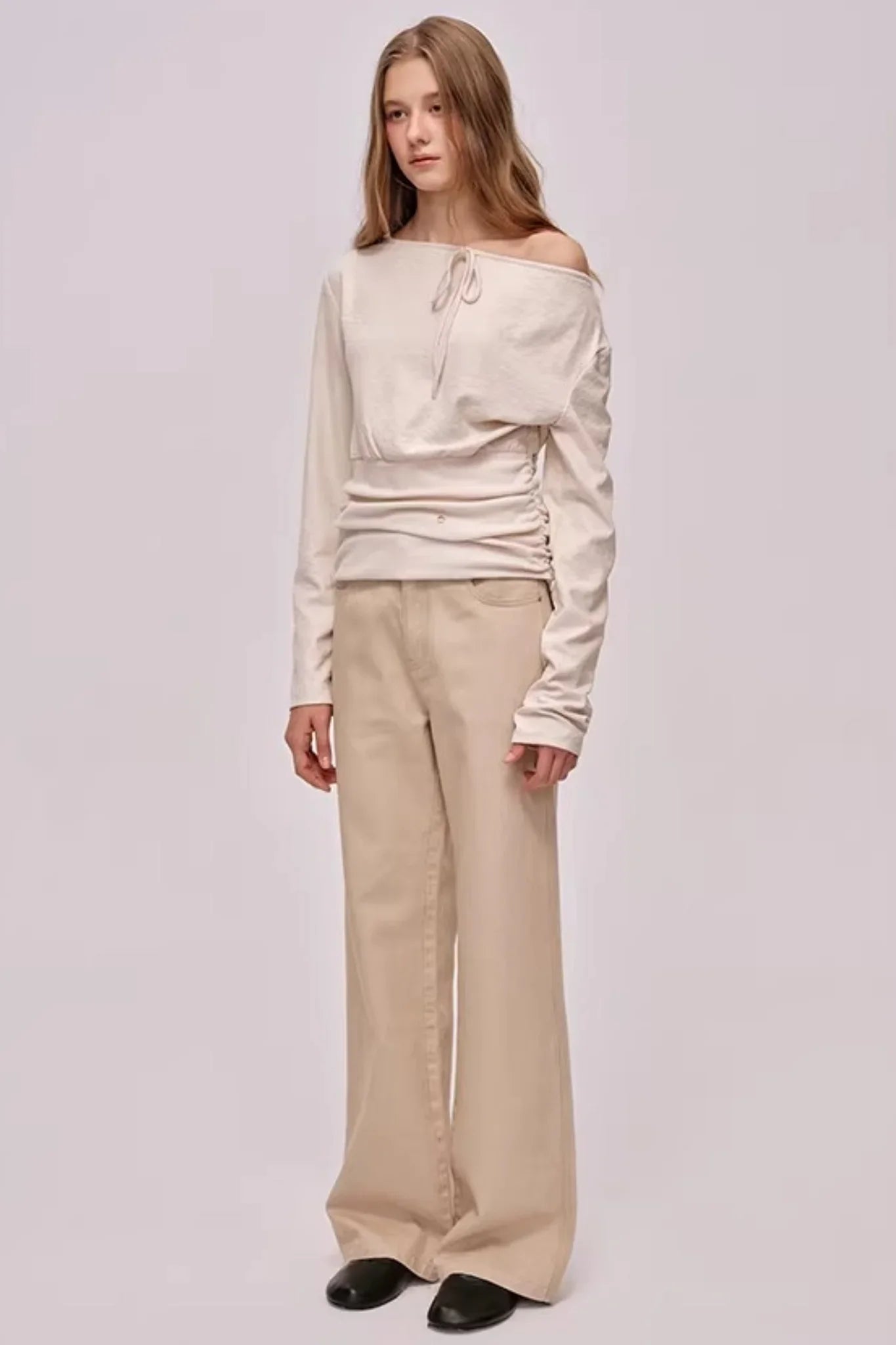 Slanted Drawstring Patchwork Top