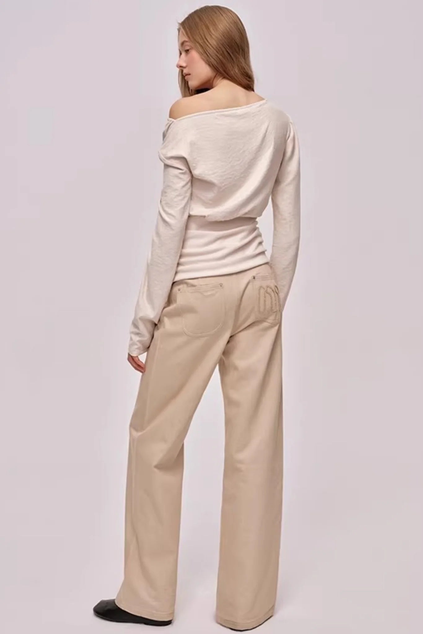 Slanted Drawstring Patchwork Top