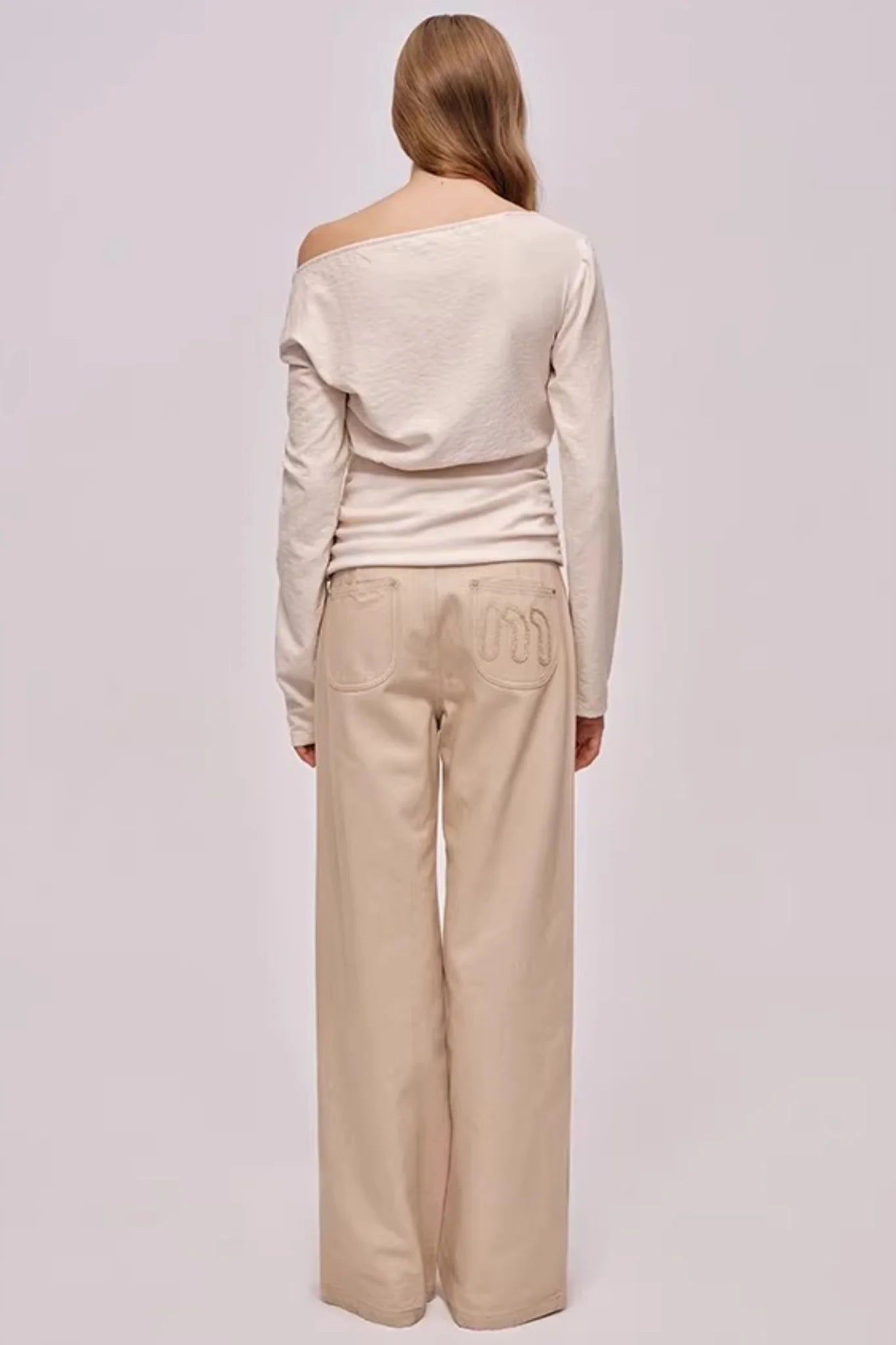 Slanted Drawstring Patchwork Top