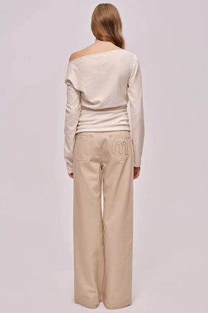 Slanted Drawstring Patchwork Top