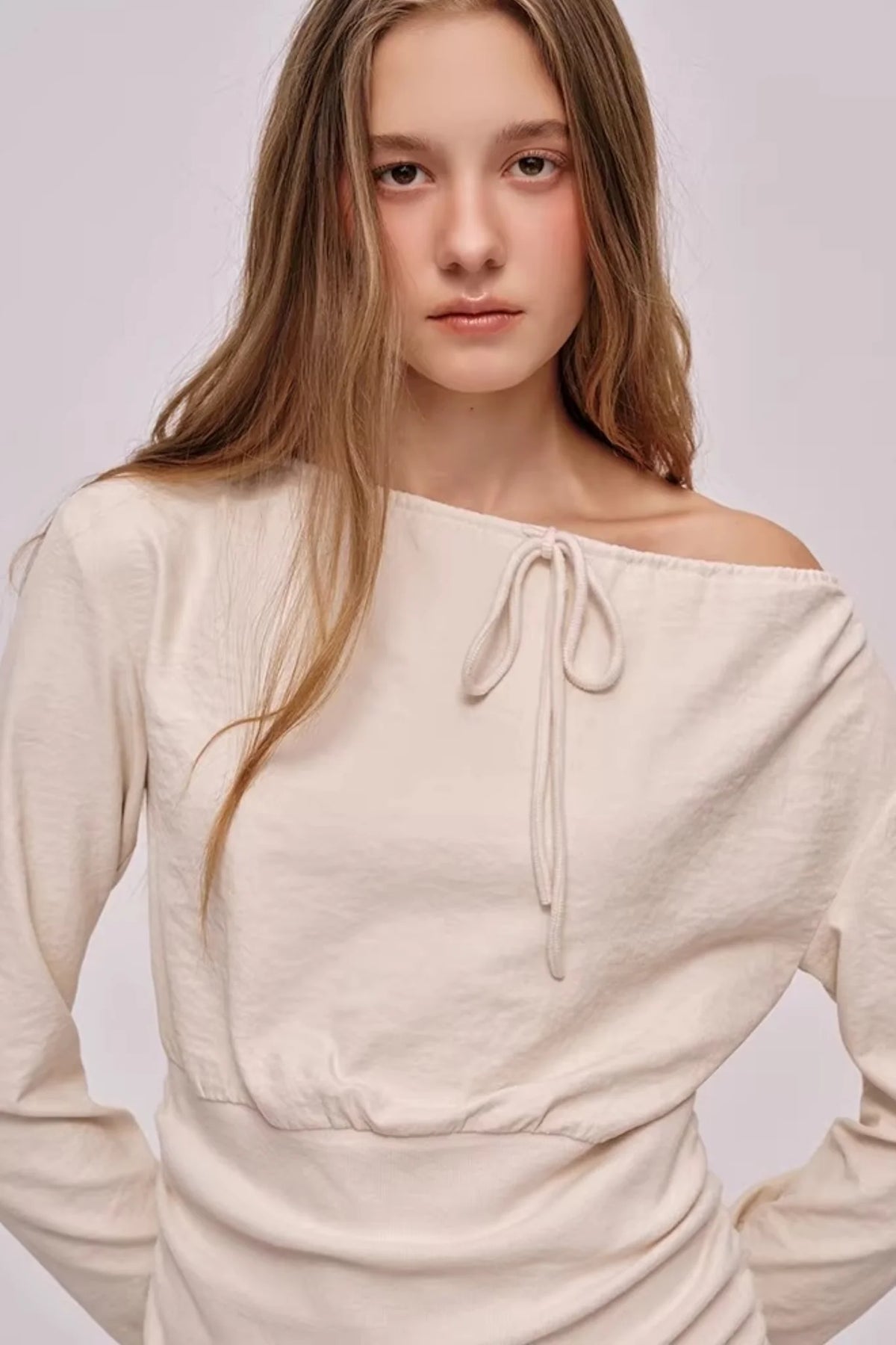 Slanted Drawstring Patchwork Top