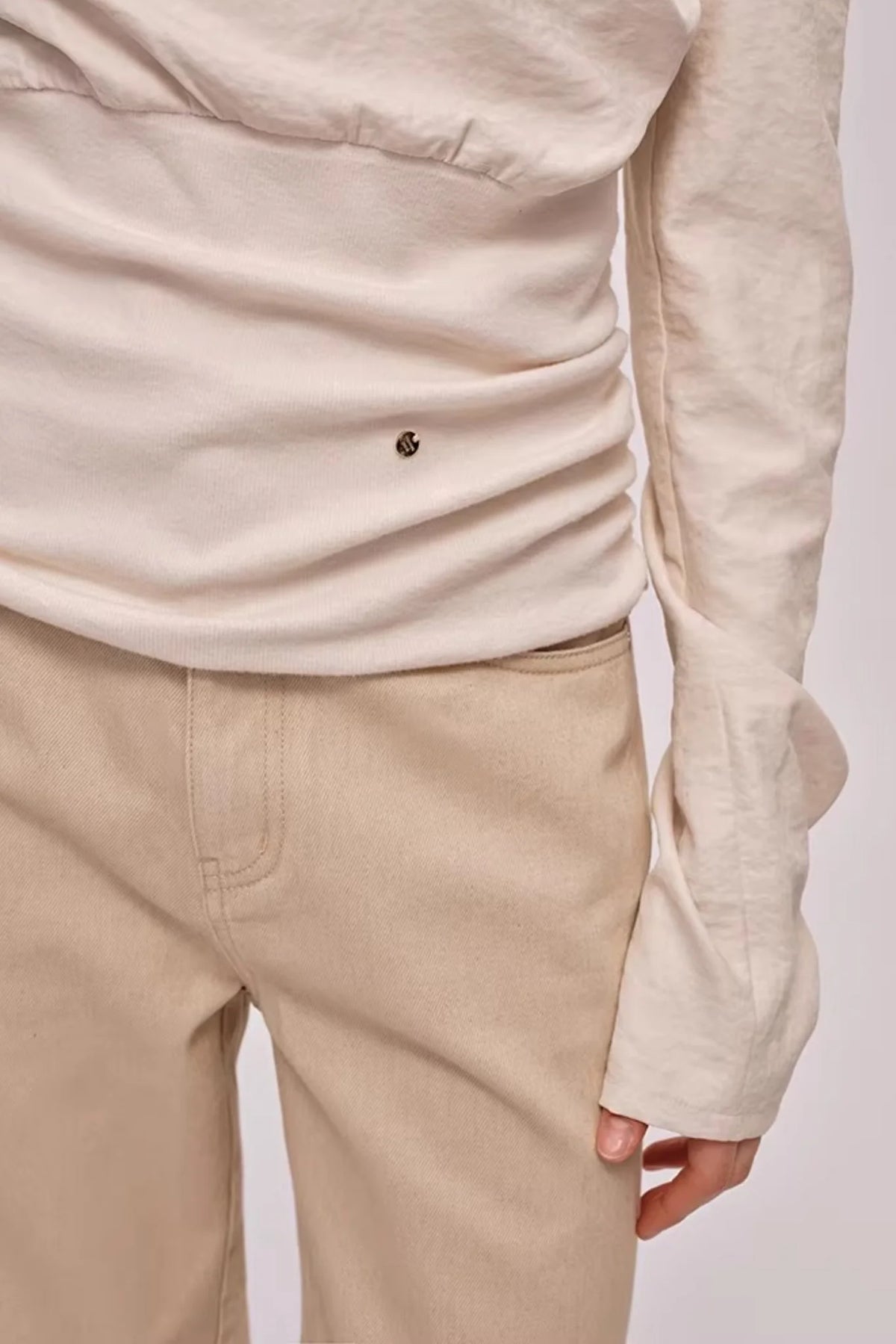Slanted Drawstring Patchwork Top