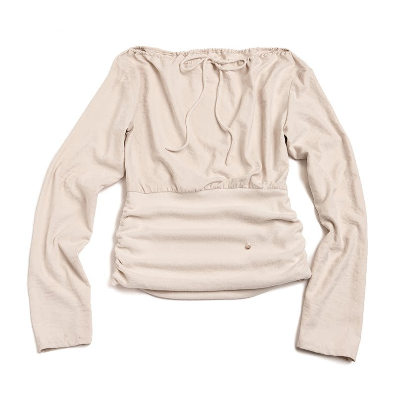 Slanted Drawstring Patchwork Top