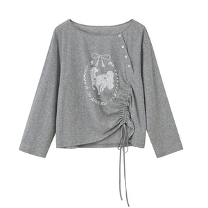 Slanted Monochrome Flower Ruffle T-Shirt