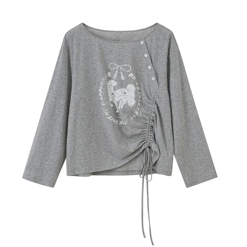 Slanted Monochrome Flower Ruffle T-Shirt
