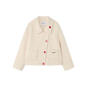 Slanted Placket Woolen Short Coat