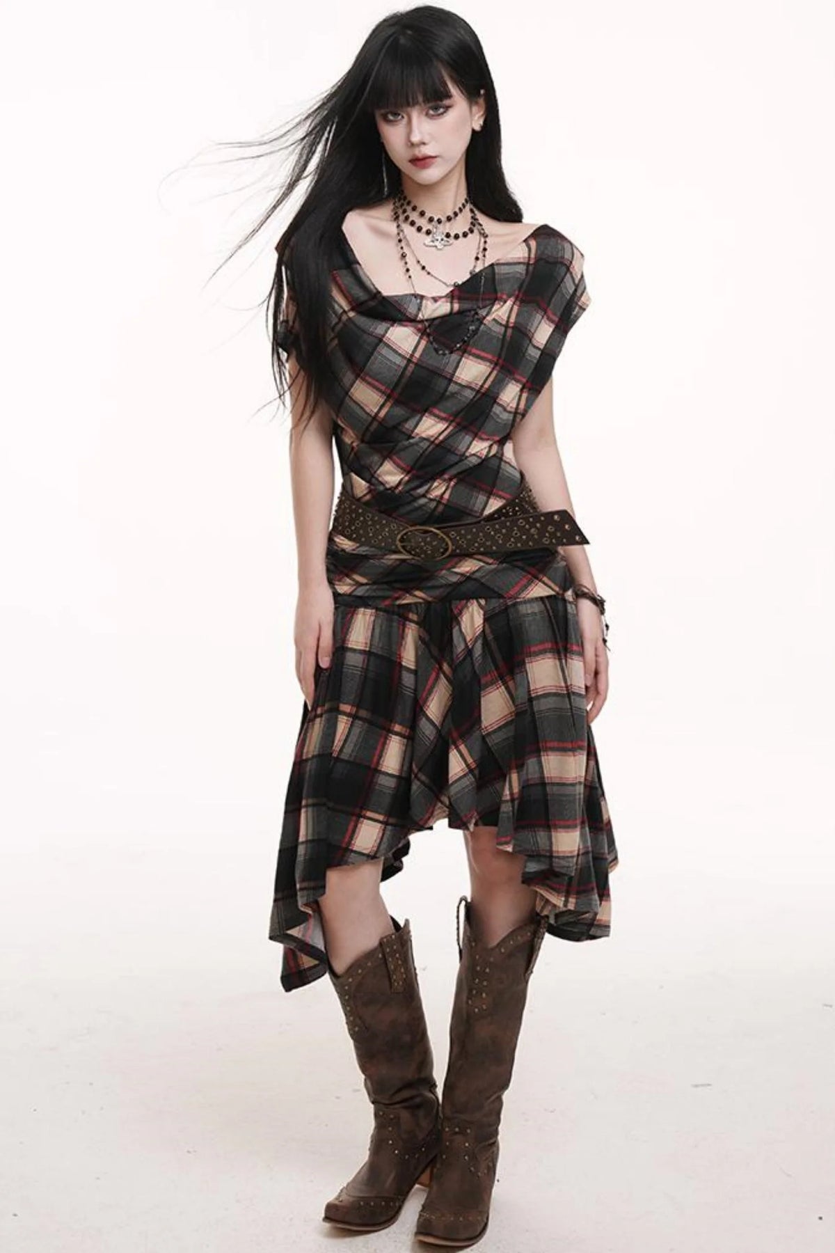Slanted Plaid Dress